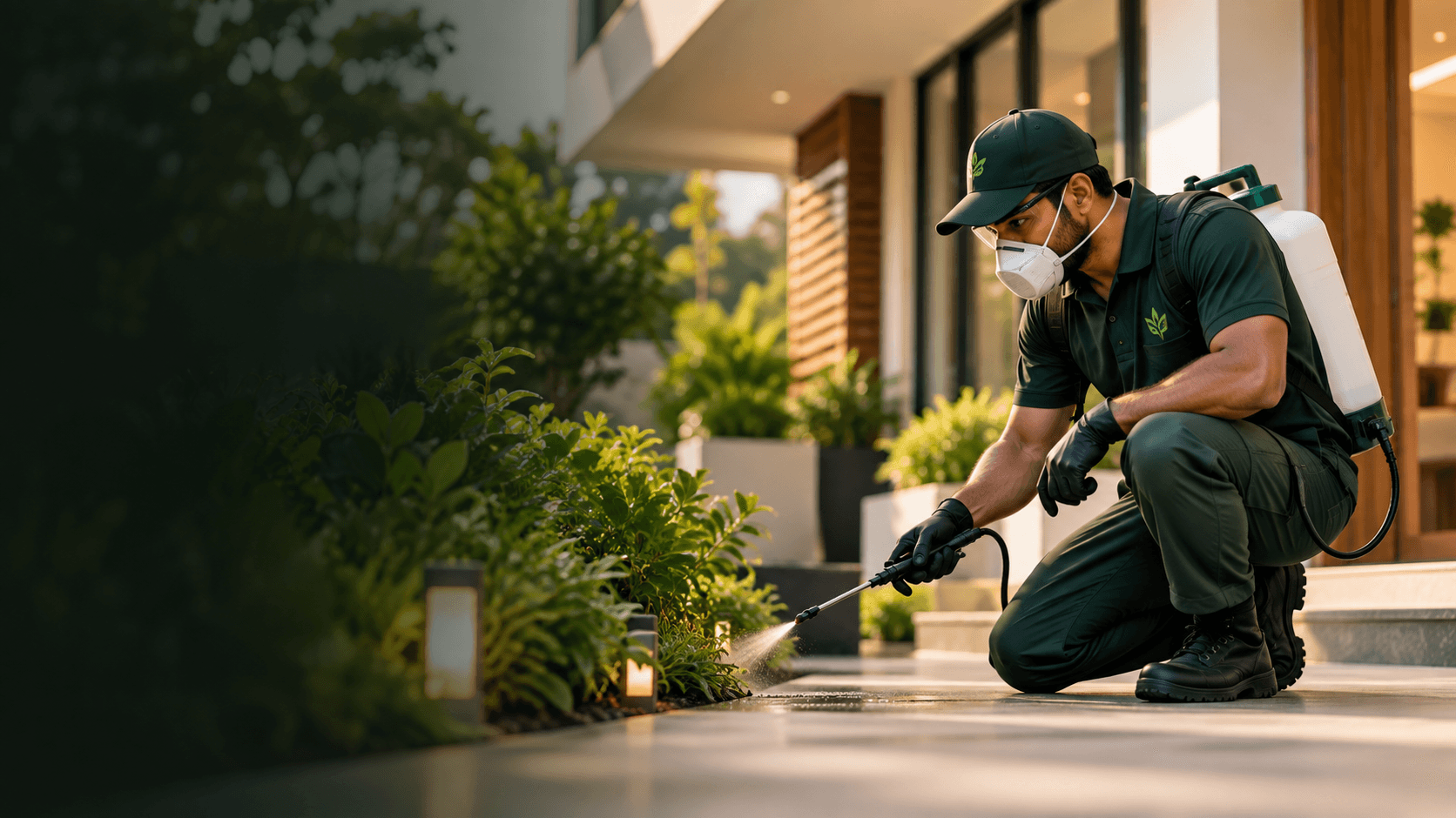 Pest control professional providing treatment